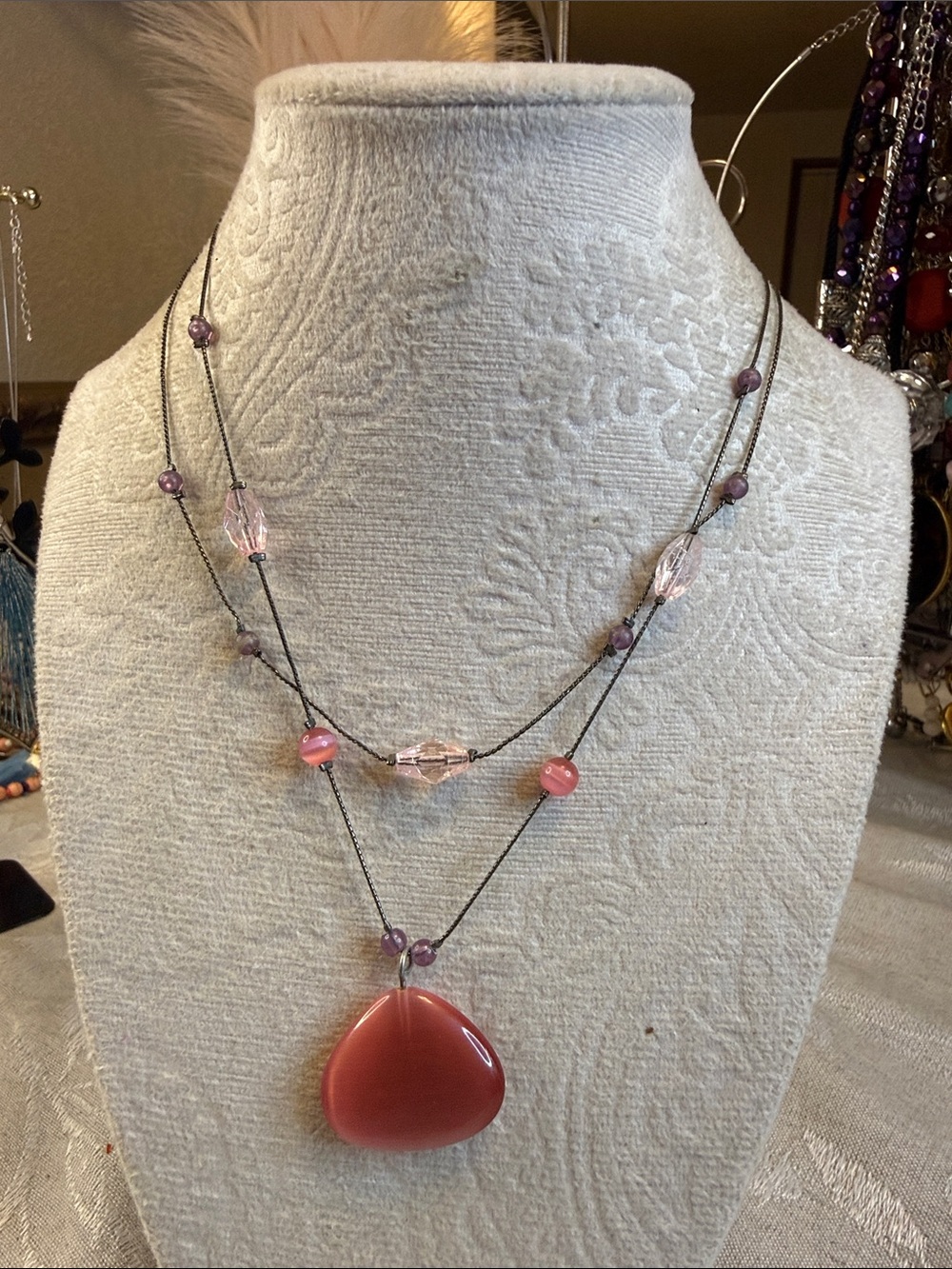 Icing Pink & Purple Layered Bead Necklace with Pink Pendant